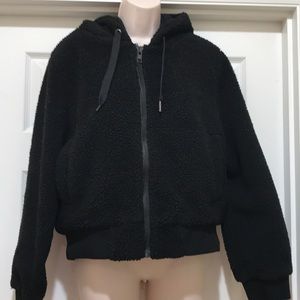 Women's Black Dip Sherpa Hoodie Jacket Xlarge